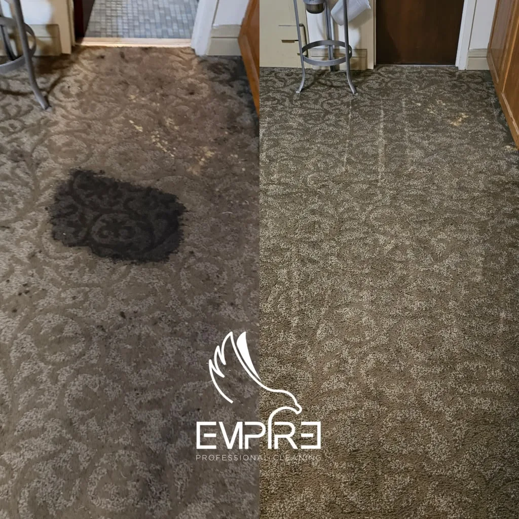 Before and after commercial carpet stain removal by Empire